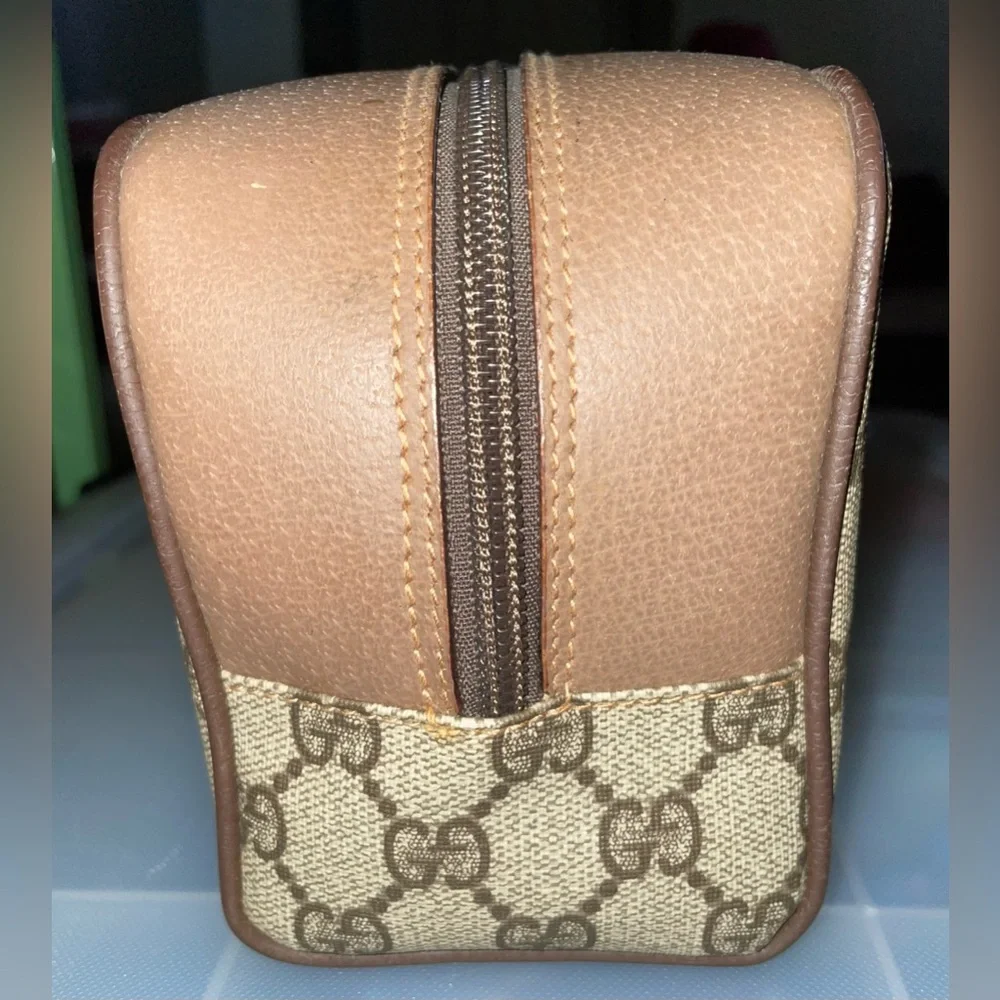 GUCCI SIGNATURE SUPREME LEATHER TRIM COATED CANVAS COSMETIC TRAVEL TOILETRY BAG - Picture 8 of 14